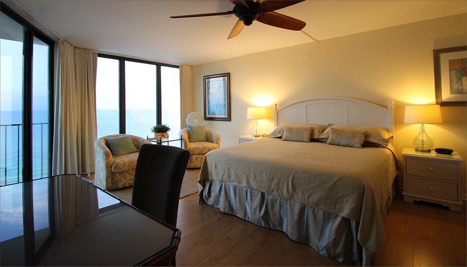 Edgewater penthouse luxury condo, the master overlooks the Gulf of Mexico and blue green shoreline.