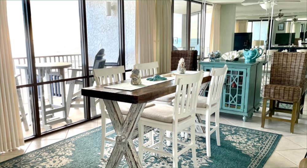 With plump, beachy furnishings and cool tile floors, easy care and carefree holidays for all.