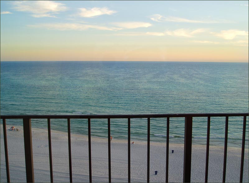Large gulf front balcony overlooking the sugar white sand beaches of Florida's emerald shore.