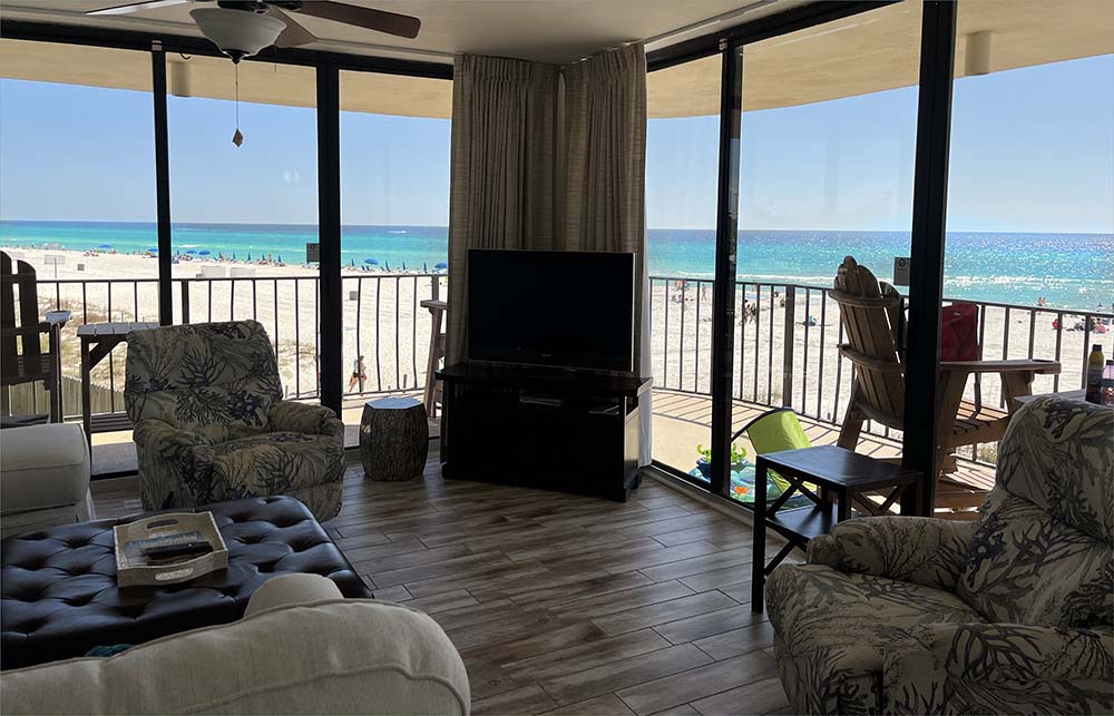 Living room with beach and Gulf views from every vanage point.