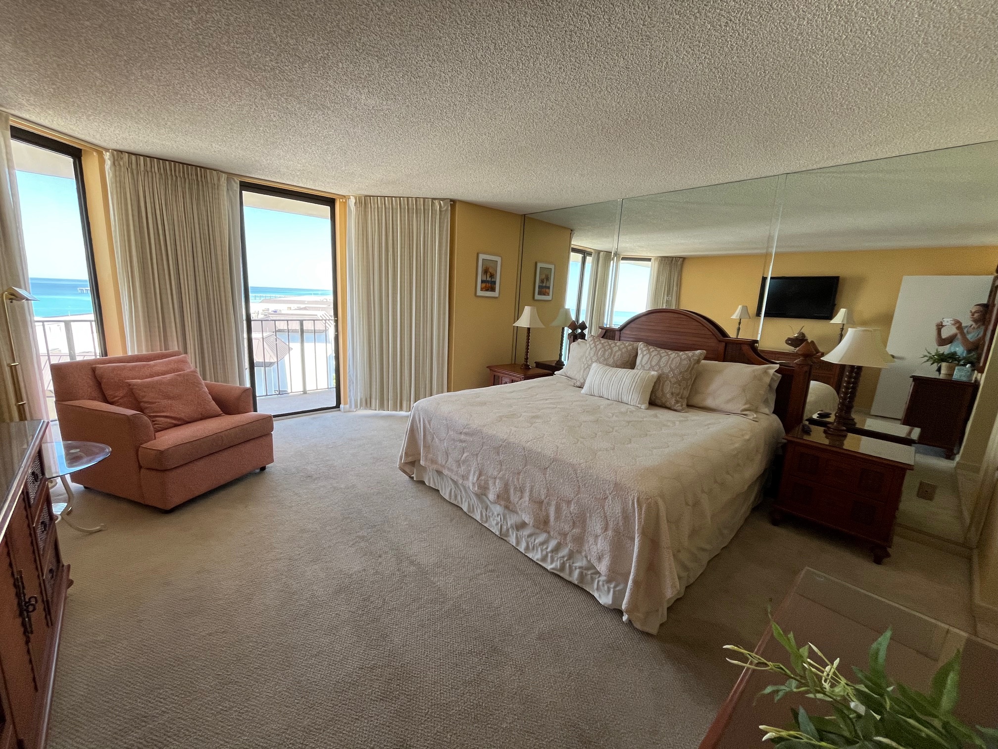 Master bedroom with private balcony and panoramic vistas of the Beach and Gulf.