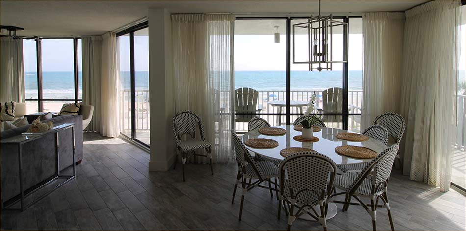 Edgewater deluxe condo dining room with memorable views of the beach and gulf!