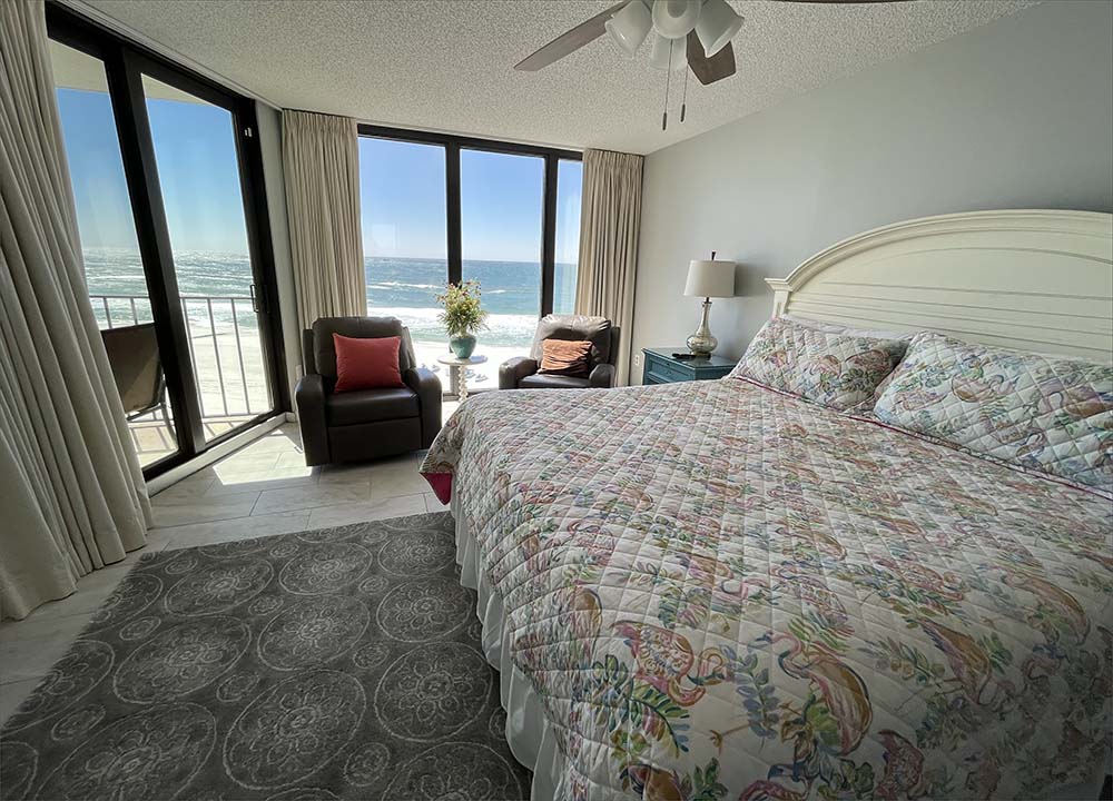 Master bedroom suite with breathtaking vistas of Panama City Beach and Gulf of Mexico.