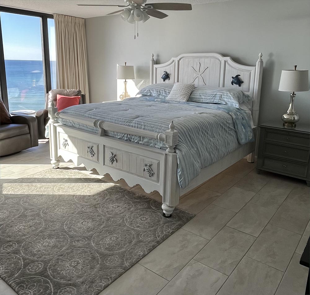 Master bedroom suite with breathtaking vistas of Panama City Beach and Gulf of Mexico.
